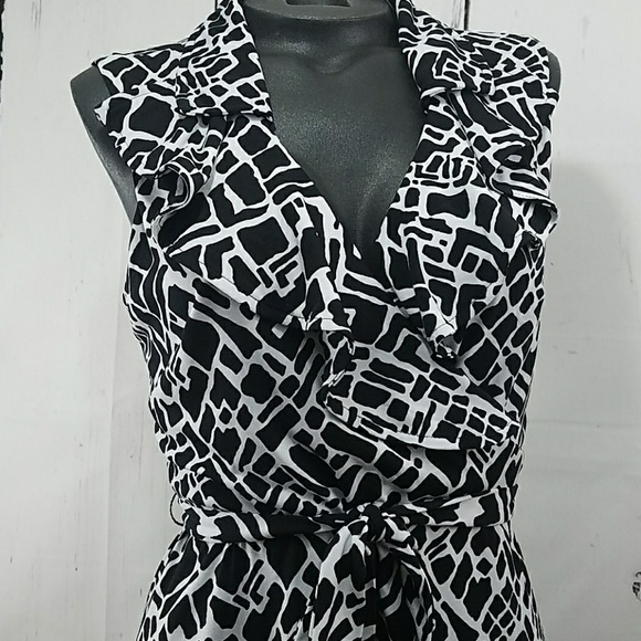 Faux Wrap V-Neck Ruffle Belted Career Dress - Picture 2 of 8